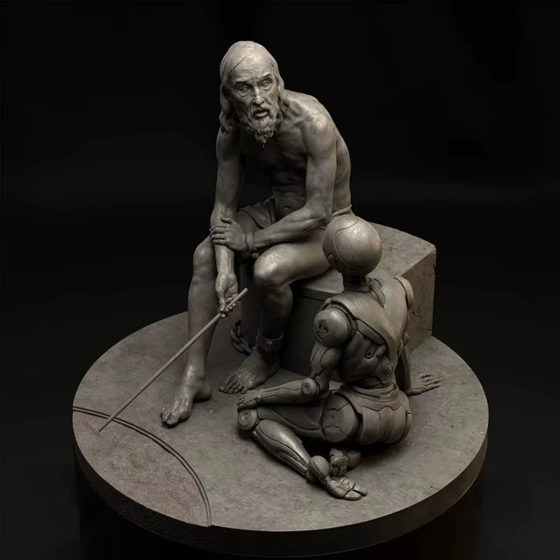 Steampunk Elderly Wizard with Brass Automaton Companion 1/24 Resin Figure Set - resin model view 3