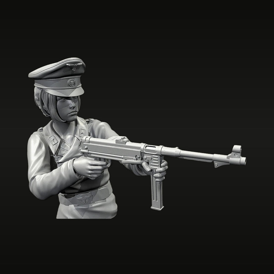 WWII German Luftwaffe Female Pilot with MP40 1/35 Resin Bust Kit - unpainted resin model kit