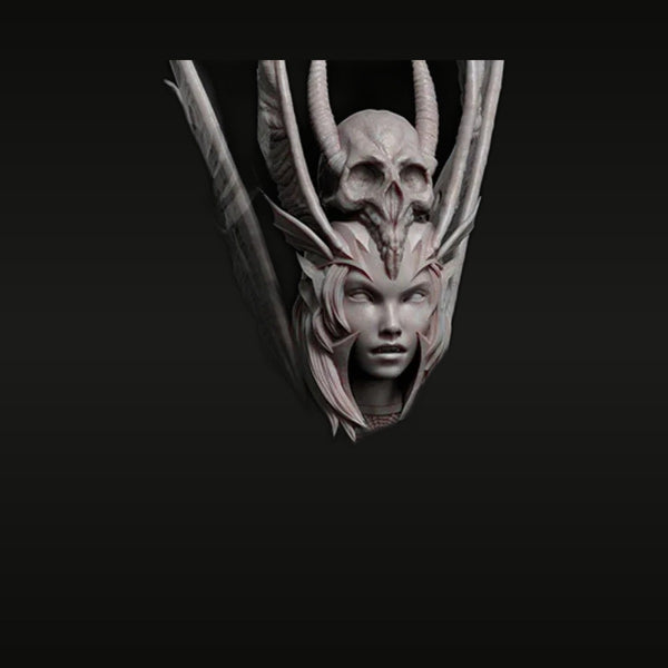 Fantasy Female Demon Sorceress with Horns and Skull Headdress 1/10 Bust