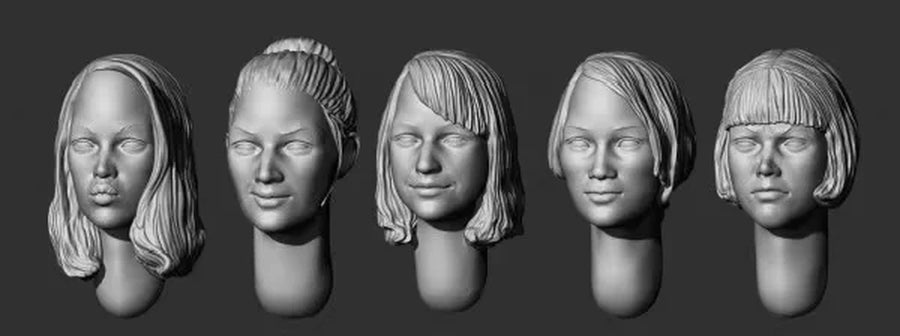 Modern Female Heads 350046 Set of 4 with Varied Hairstyles 1/35 Resin Bust Kit - resin model view 2