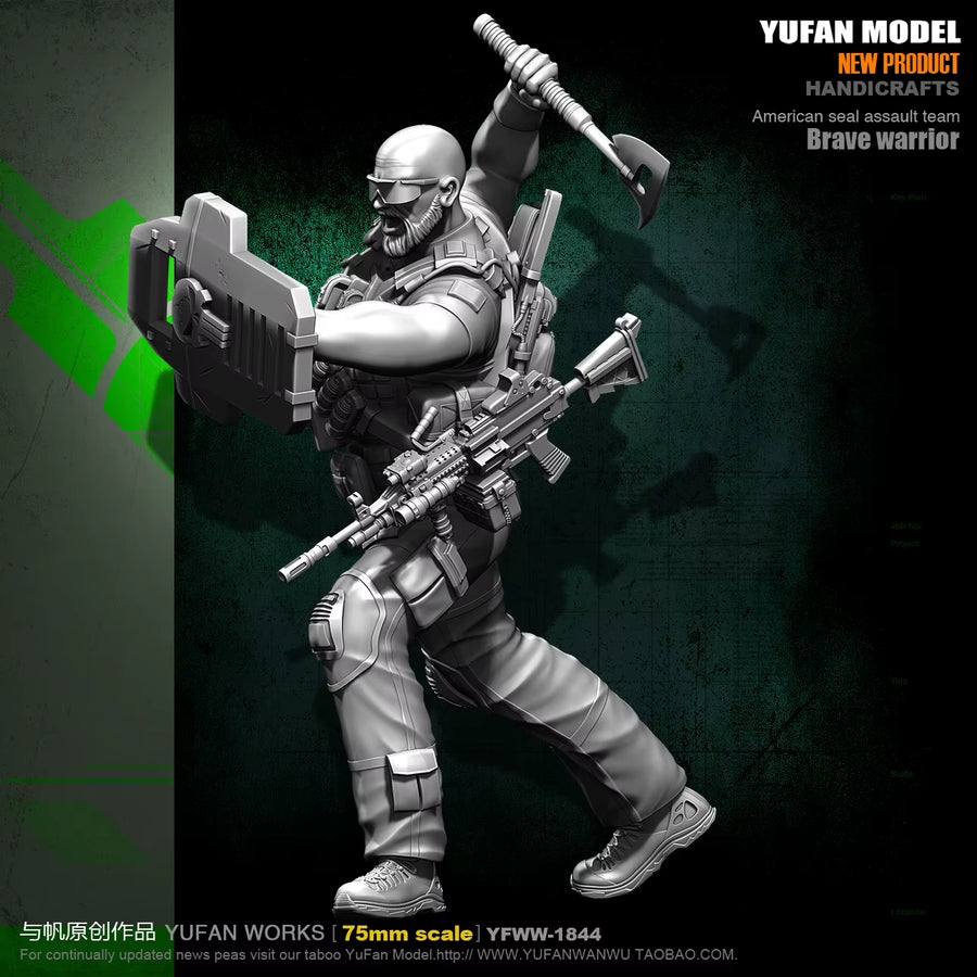 Modern Stylized Tactical Warrior with Rifle and Shield 75mm Resin Figure Kit - resin model view 2