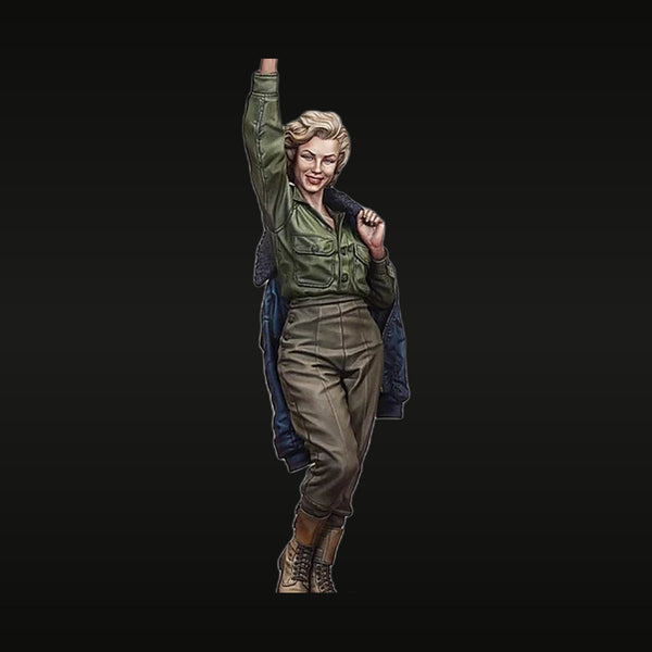 1950s Female Pinup Soldier with Victory Pose 1/16 Resin Figure Kit