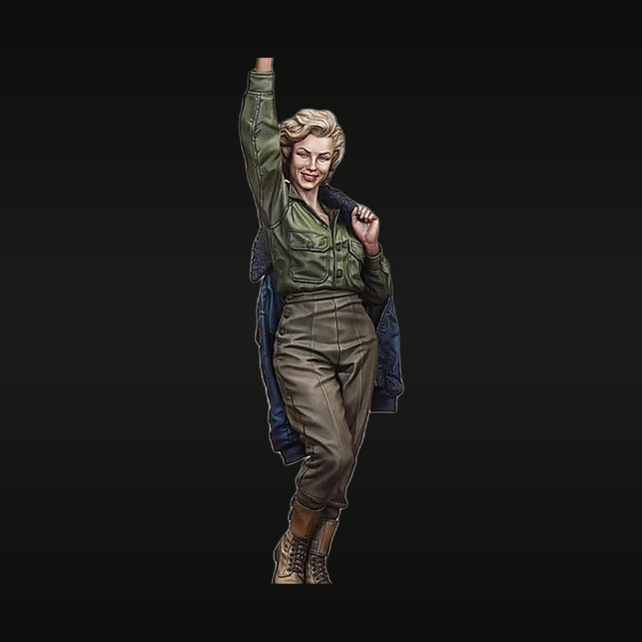 1950s Female Pinup Soldier with Victory Pose 1/16 Resin Figure Kit - unpainted resin model kit