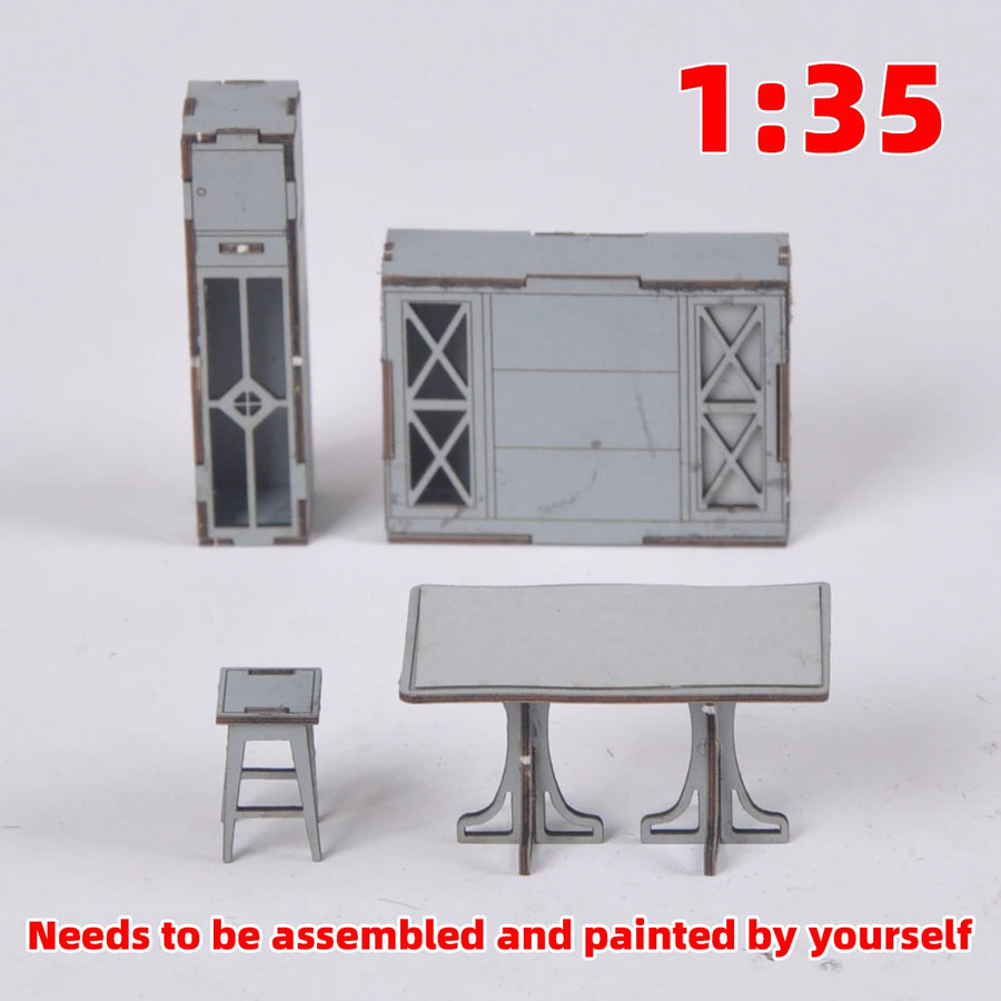 1/35 Sand Table Diorama Scale Model Kit Restaurant Cabinet Cupboard Sideboard Wine Cabinet Liquor Cabinet Dining Table & Chairs