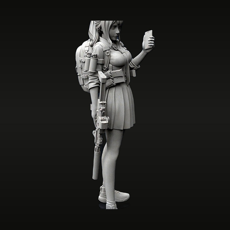 Sci-Fi Female Operator with Rifle & Tactical Gear 1/35 Resin Figure Kit - unpainted resin model kit