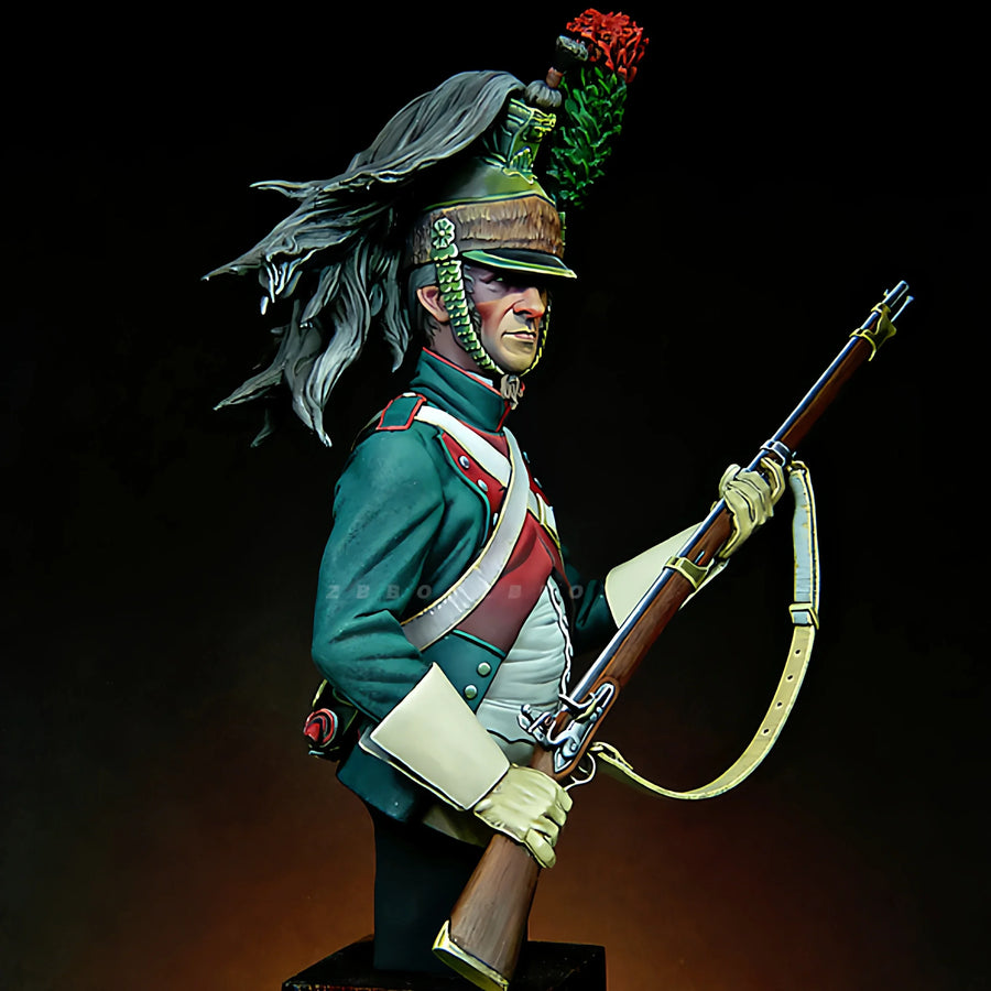 Napoleonic French Imperial Guard Officer with Musket 1/12 Resin Bust Kit - resin model view 2