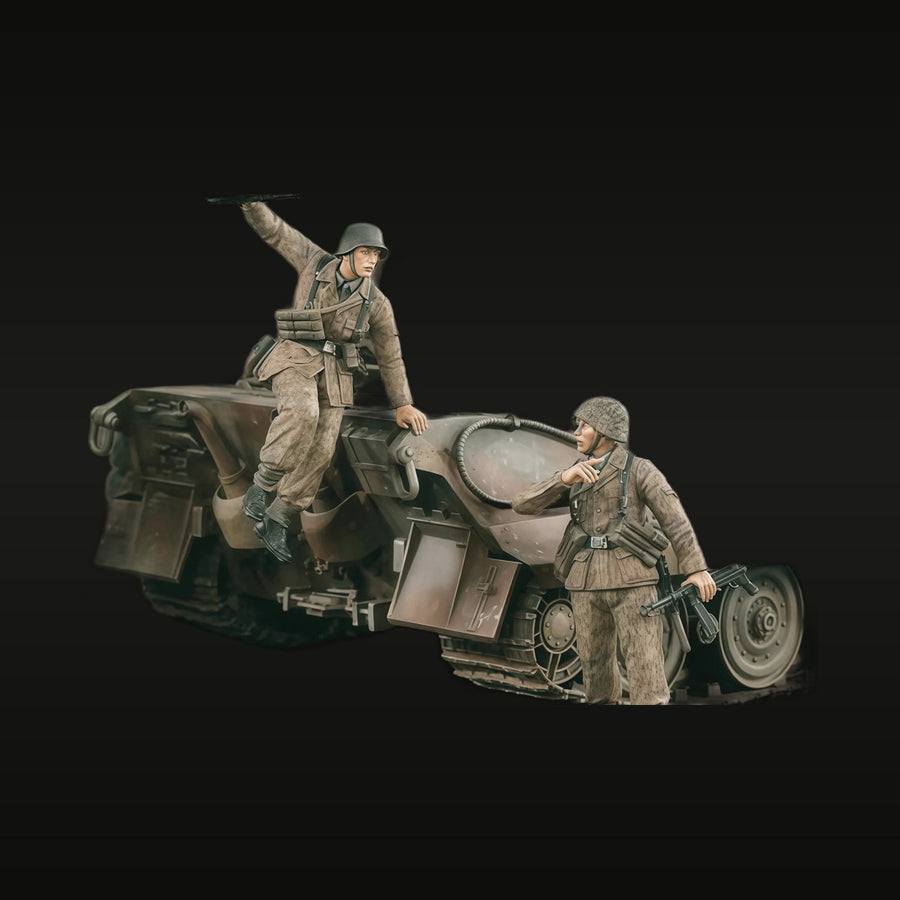 WWII German Wehrmacht Infantry with Kettenkrad/Halftrack 2-Figure Set 1/35 Resin Kit - unpainted resin model kit