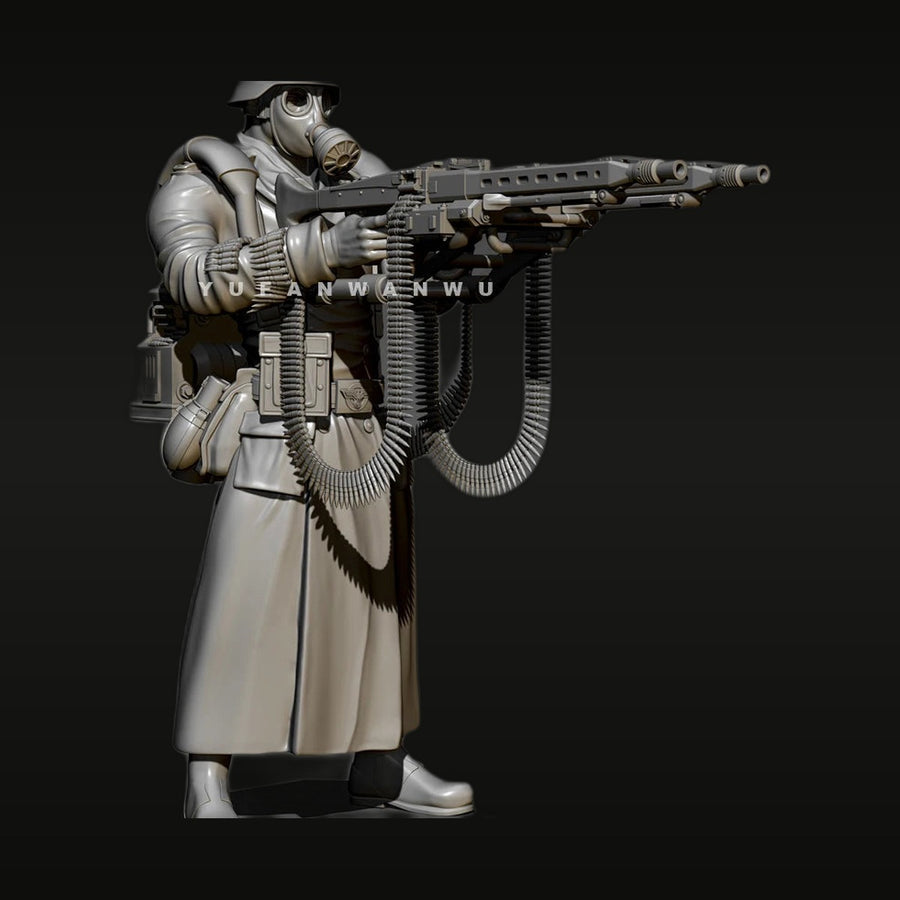 WWII German Soldier with Sci-Fi Dual-Ammo Machine Gun 150mm Resin Figure Kit - unpainted resin model kit
