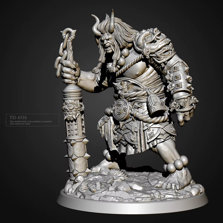 Fantasy Demon Horned Warrior with Spiked Mace and Chains 75mm Resin Bust Kit - resin model view 3