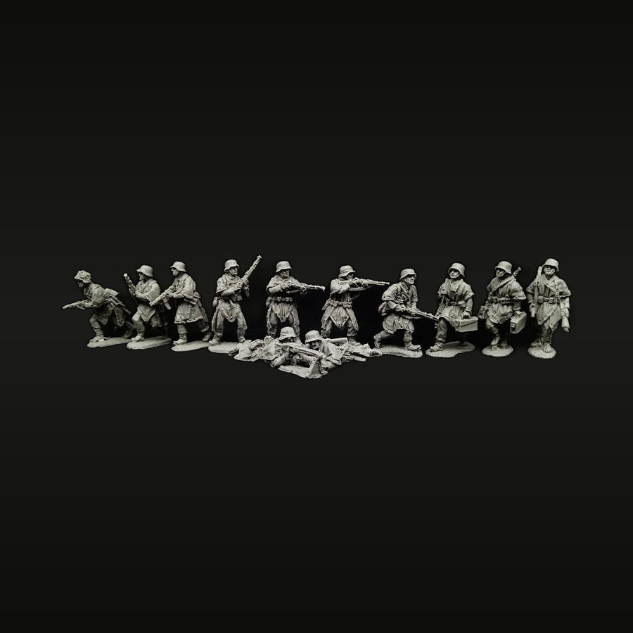 WWII German Infantry Squad 12-Figure Set 1/72 Scale Resin Kit - unpainted resin model kit