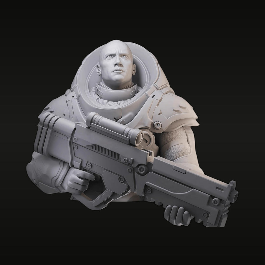 Sci-Fi Astronaut Soldier with EVA Suit & Rifle 1/10 Resin Bust Kit - unpainted resin model kit