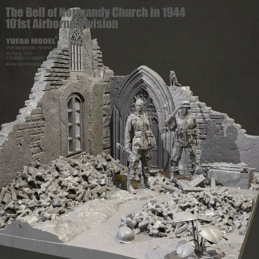 WWII US 101st Airborne at Damaged Church Normandy 1944 1/35 Resin Diorama Kit - resin model view 3