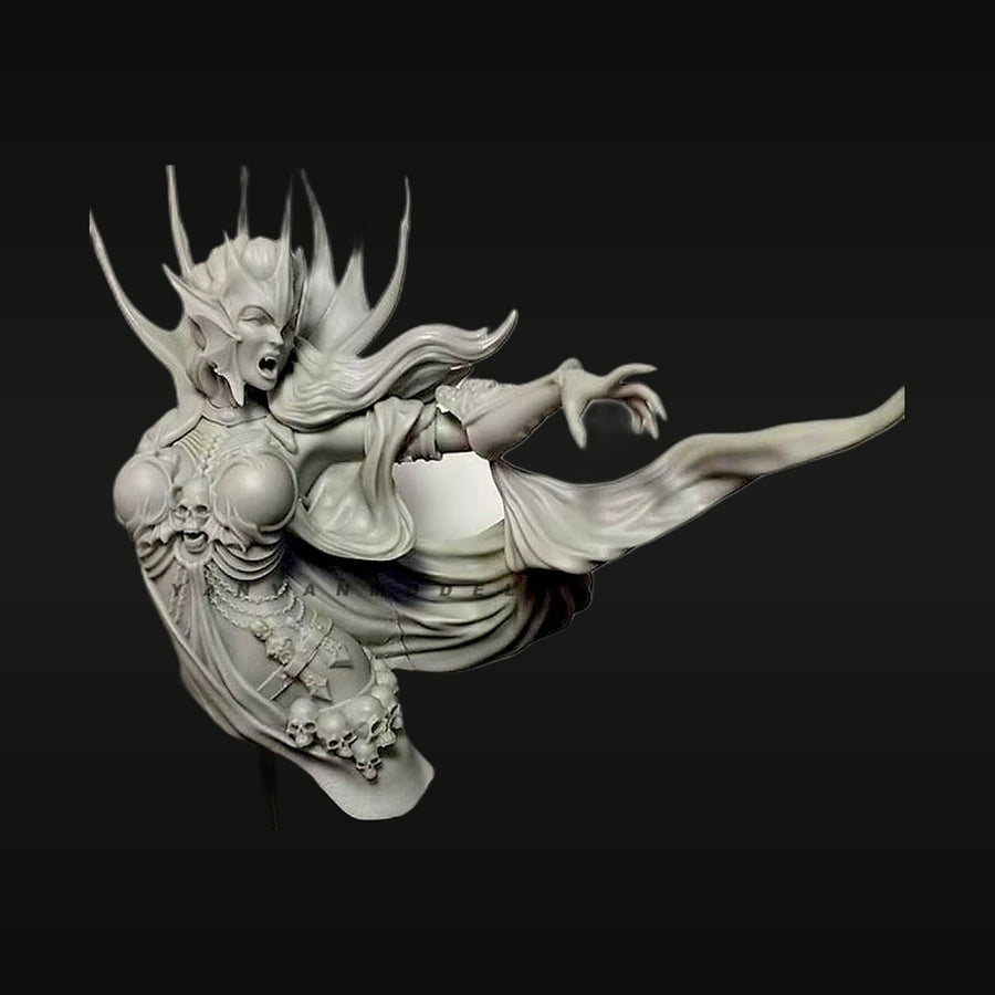 Fantasy Female Demon Queen with Horns 1/10 Resin Bust Kit - unpainted resin model kit
