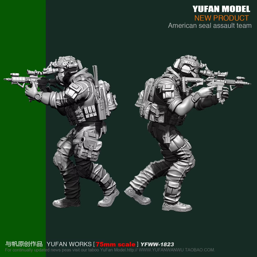 Modern US Special Forces Operator Full Figure with Assault Rifle 75mm Resin Kit - resin model view 4