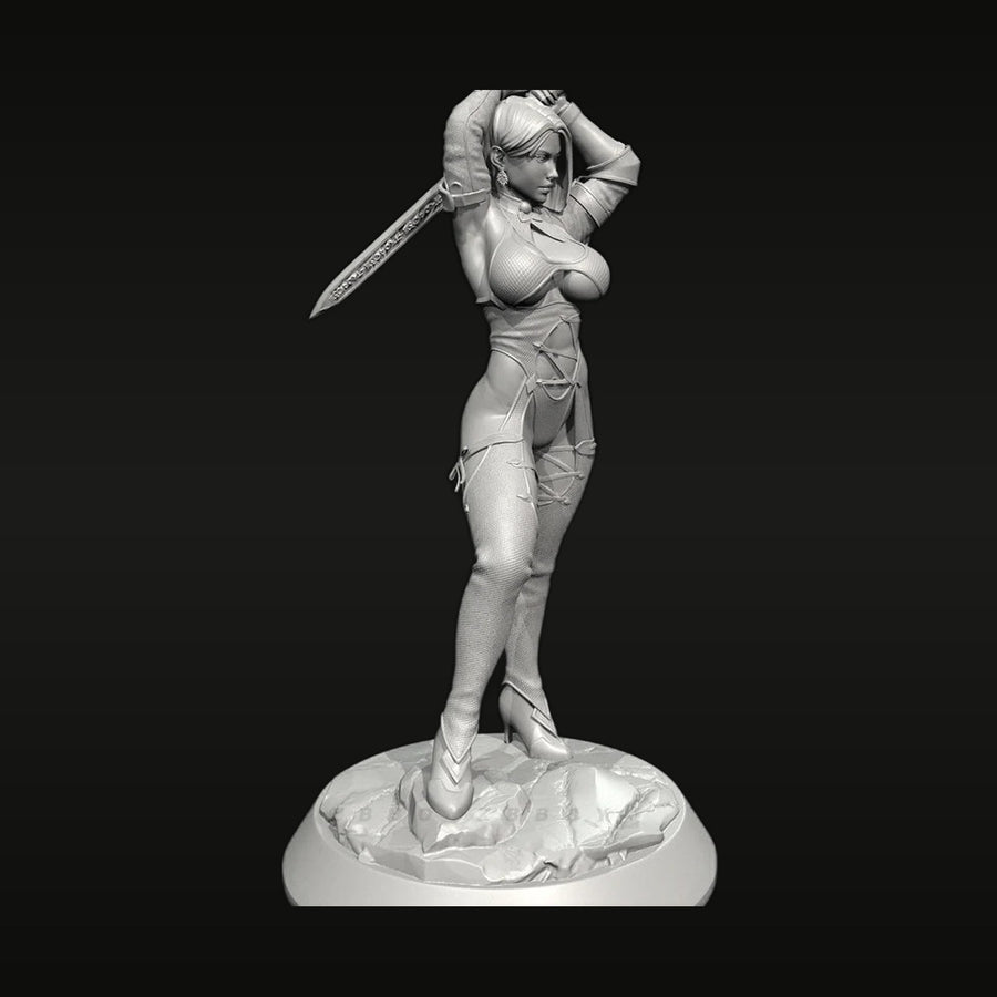 Fantasy Female Warrior with Sword Dynamic Pose 38mm Resin Bust Kit - unpainted resin model kit