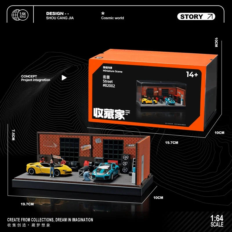 1/64 Simulated Repair Workshop Automobile Maintenance Scene Garage Parking Lot Miniature Figure for Car Model Decor