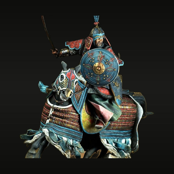 Mongol cavalry warrior with plumed helmet and round shield 75mm Resin Figure Kit