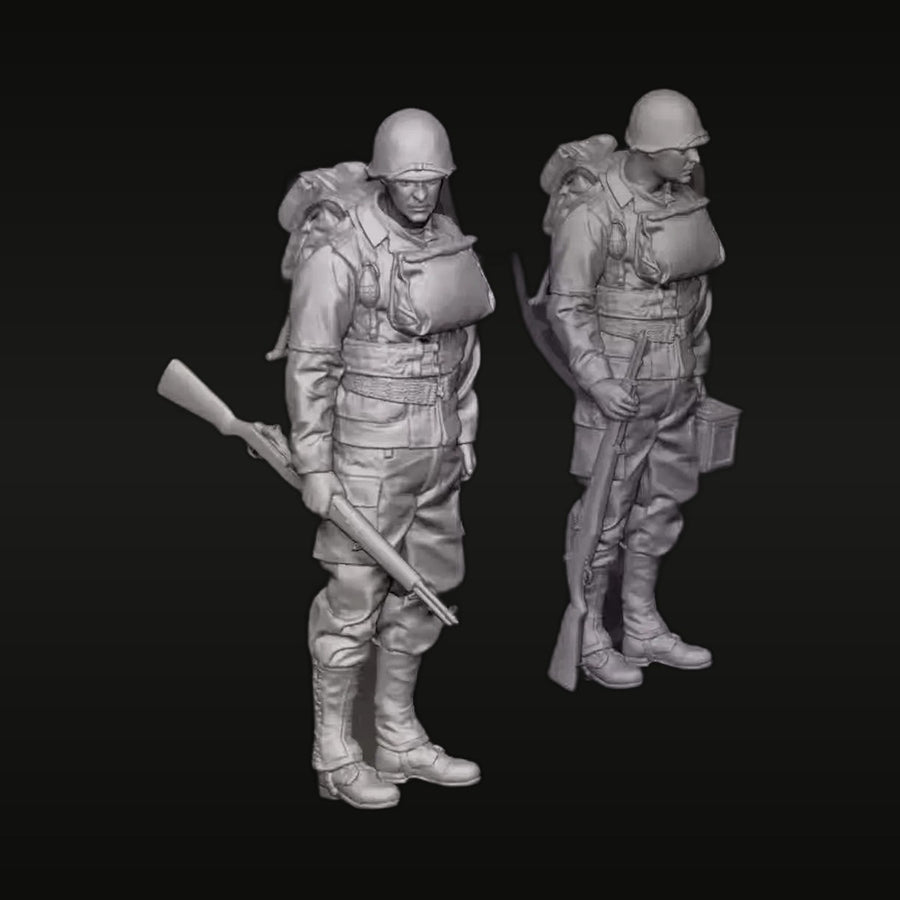 WWII US Army Infantry Soldiers with M1 Rifles 1/35 Resin Figure Kit - unpainted resin model kit