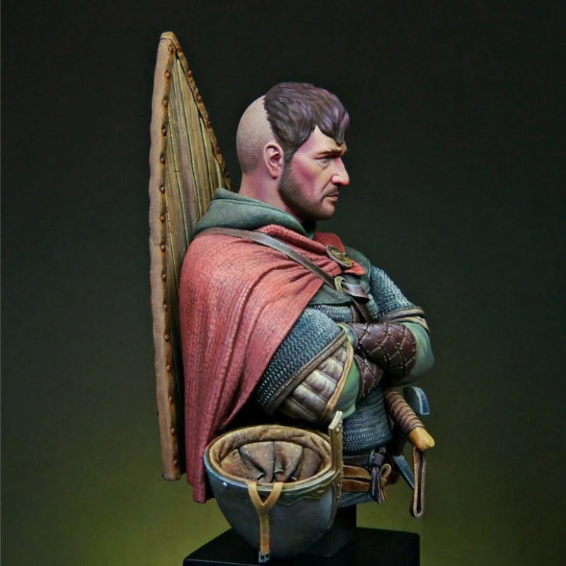 Medieval European Knight 1/12 Resin Bust Kit with Helmet and Kite Shield - resin model view 3