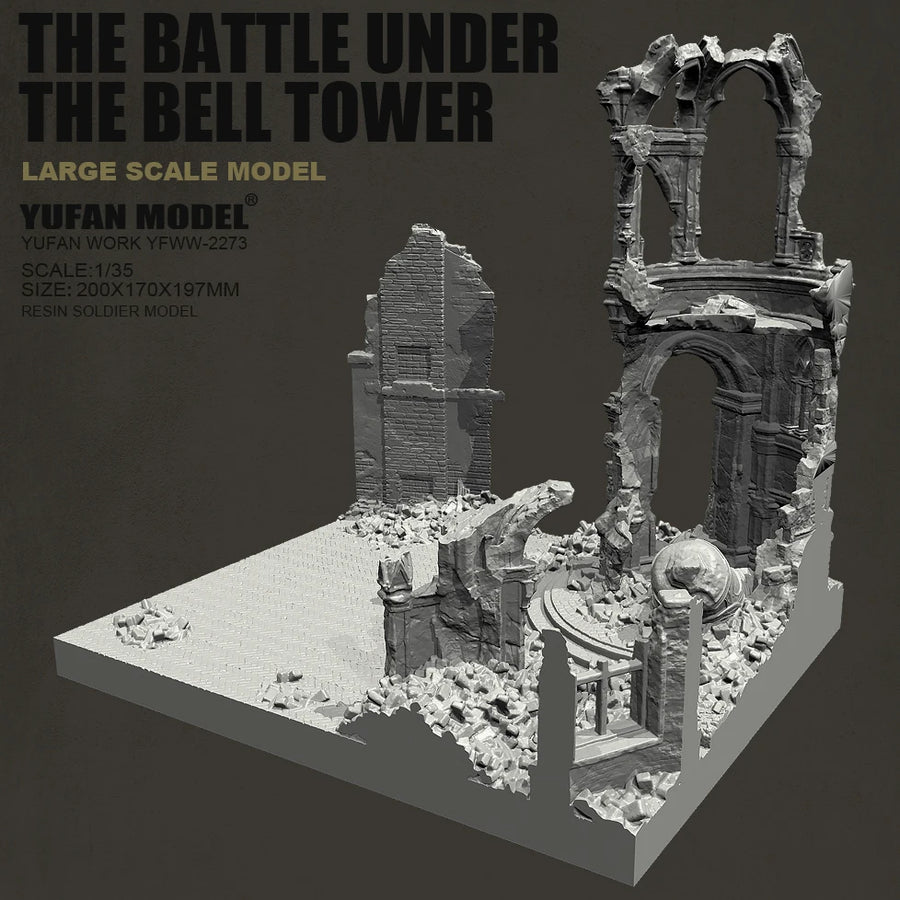The Battle Under the Bell Tower 1/35 Ruined Urban Diorama Base Resin Kit - resin model view 3