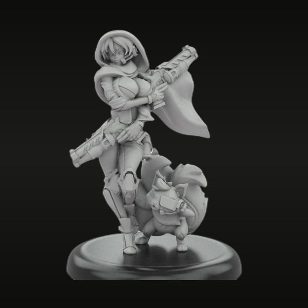 Fantasy Kunoichi Ninja with Dual Pistols & Goblin Diorama Base 37mm Resin Kit