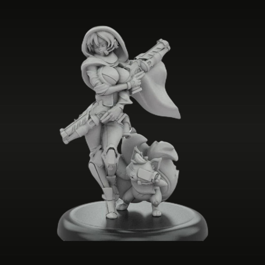 Fantasy Kunoichi Ninja with Dual Pistols & Goblin Diorama Base 37mm Resin Kit - unpainted resin model kit