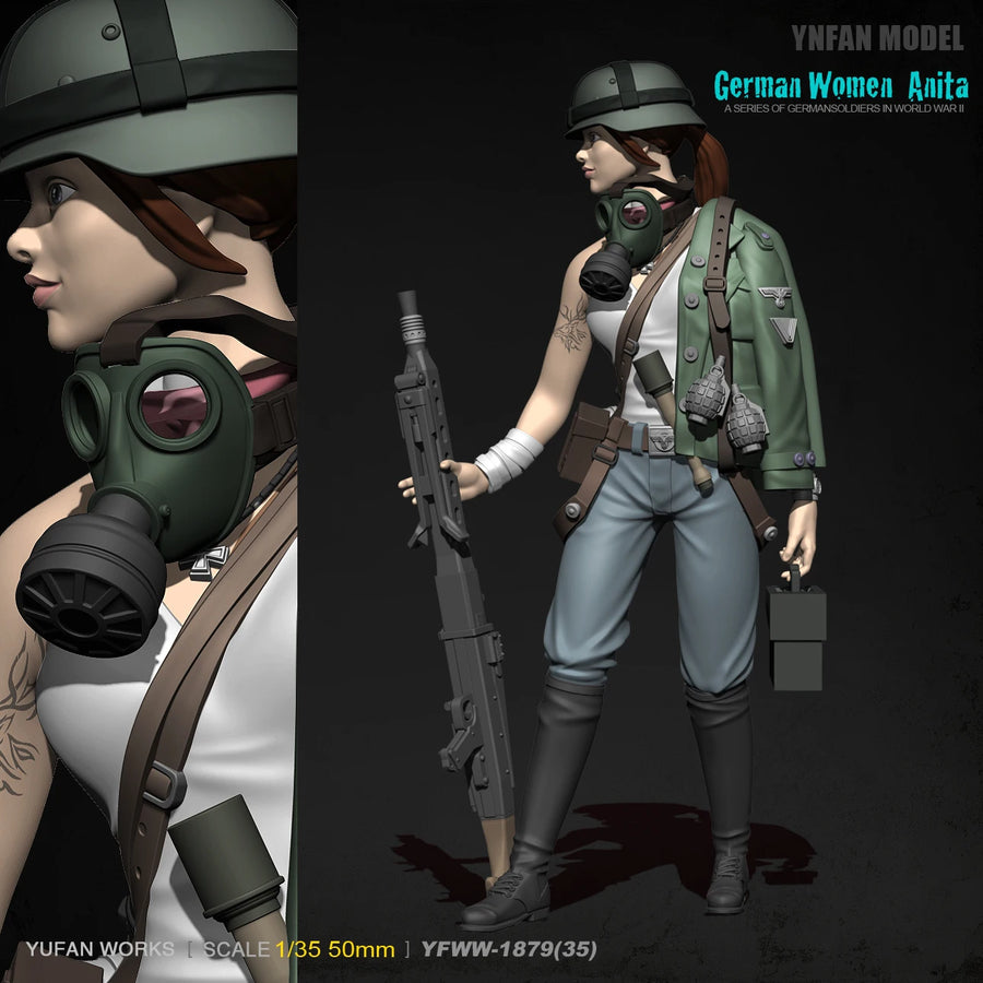 WWII German Female Soldier Anita MP40 Stahlhelm 1/35 Resin Kit - resin model view 2