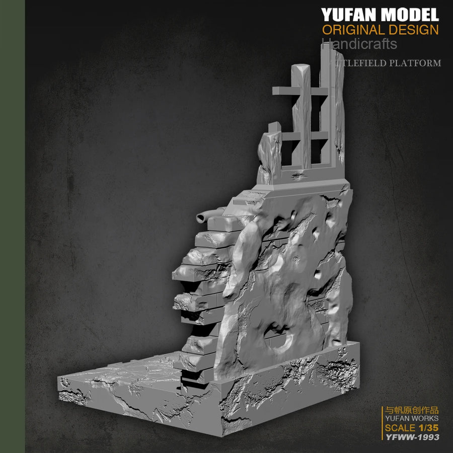 Damaged Fortified Gun Emplacement with Cannon 1/35 Resin Diorama Kit - resin model view 4