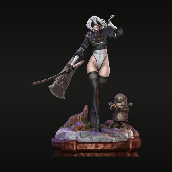 Fantasy Female Warrior White Hair Double Axe 1/24 Resin Figure Kit