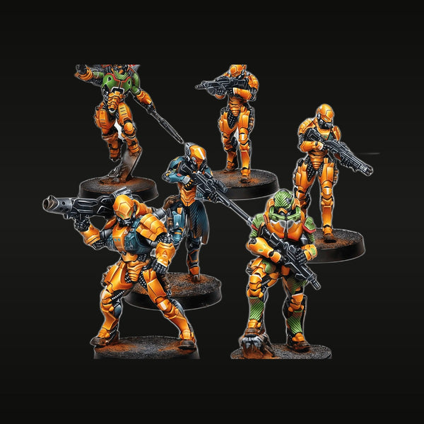 Sci-Fi Orange Power Armor Soldier Squad 6-Figure 28mm Miniature Kit