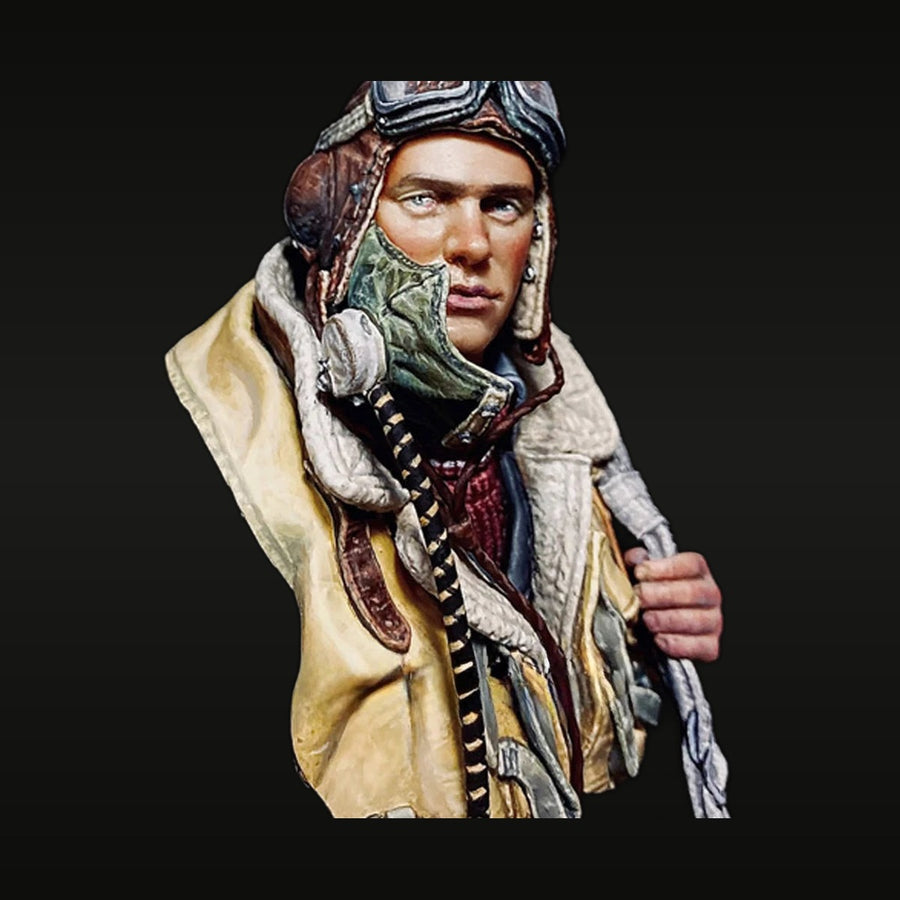 WWII RAF Fighter Pilot with Flying Helmet 75mm Resin Bust Kit - unpainted resin model kit