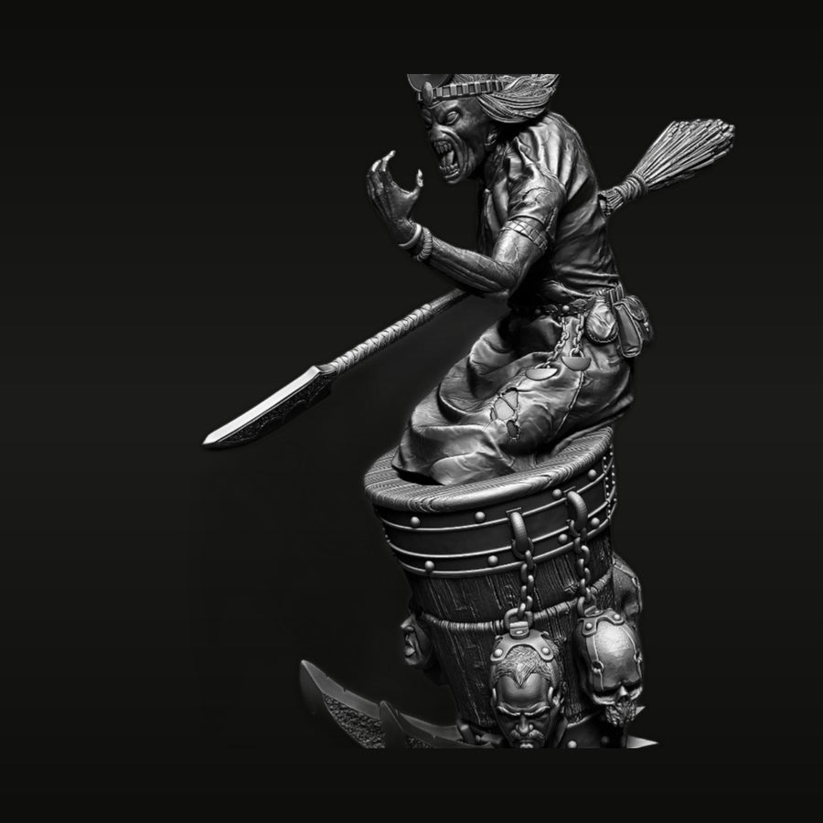 Fantasy Demon Oni Warrior with Spear and Broom Emerging from Drum 1/22 Resin Figure Kit - unpainted resin model kit
