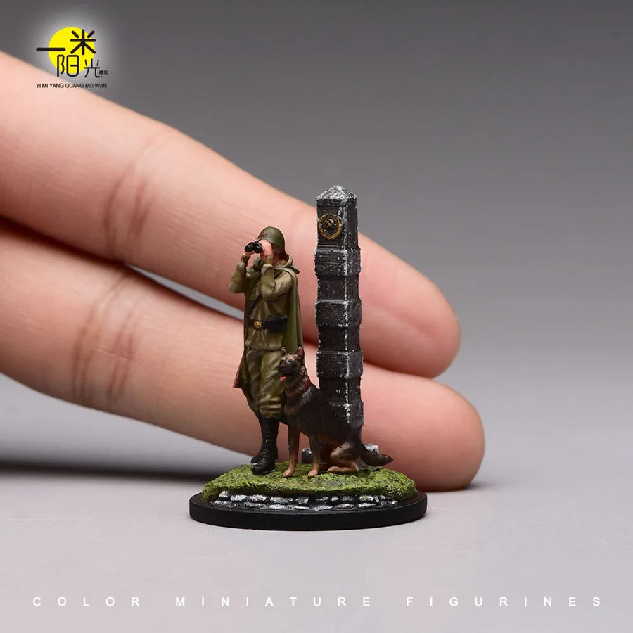 Painted Miniature 1/87 1/64 1/43 1/24 1/18 Sentinel Telescope and Dog with Platform Male Figure Model 3D Print Diorama Doll Prop