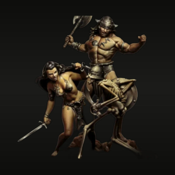 Fantasy Barbarian Warrior and Captive Diorama Set 1/24 Resin Figure Kit