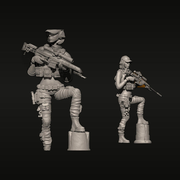 Modern Female Tactical Operators with Rifles 50mm & 28mm Resin Figure Set