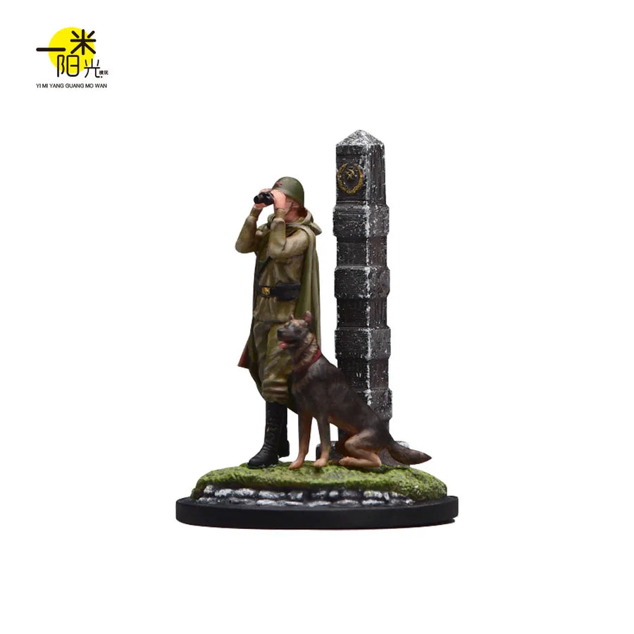Painted Miniature 1/87 1/64 1/43 1/24 1/18 Sentinel Telescope and Dog with Platform Male Figure Model 3D Print Diorama Doll Prop