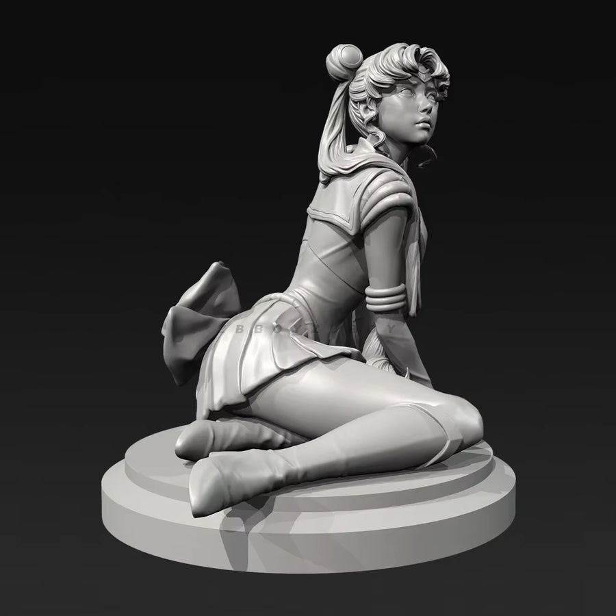 Anime Female Sailor Moon Character Kneeling Pose 30mm Resin Figure Kit - resin model view 3