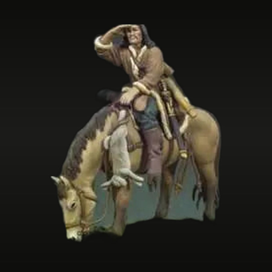 Wild West American Frontier Scout on Horseback with Rifle 54mm Resin Figure Kit - unpainted resin model kit
