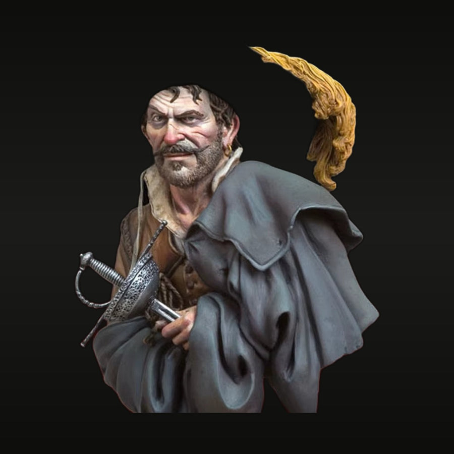Pirate Buccaneer with Feathered Cap and Rapier 1/10 Bust - unpainted resin model kit