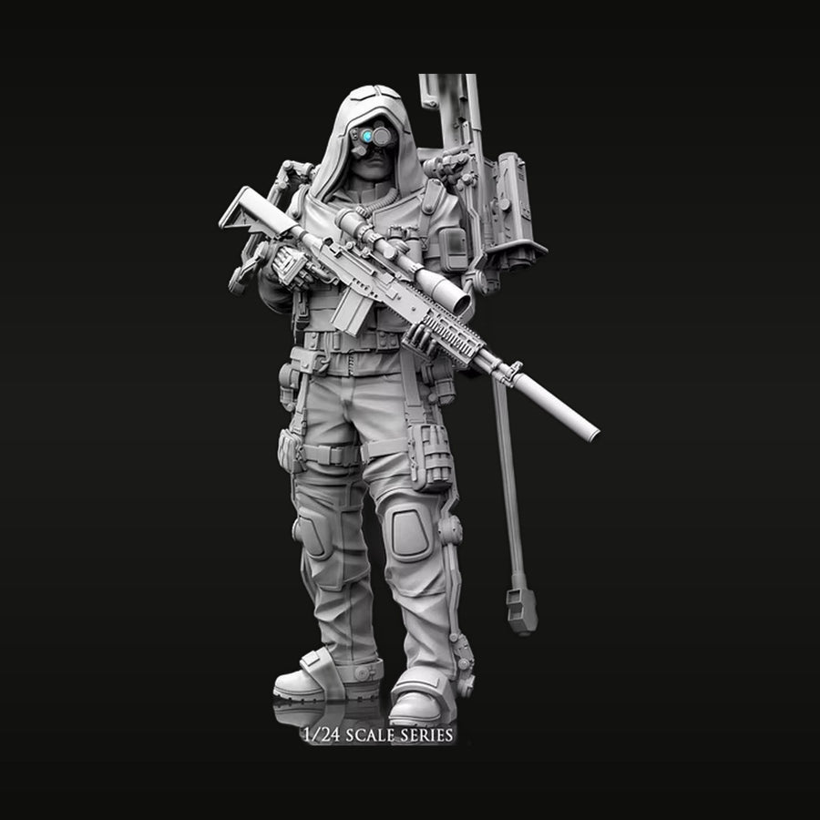 Sci-Fi Female Operator with Advanced Rifle 1/24 Resin Figure Kit - unpainted resin model kit