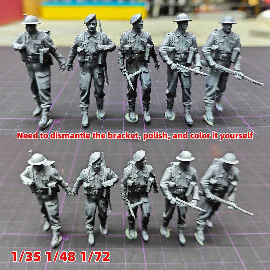 UK Army Soldier Figure Soldier Team Military Man Stand Set Assembly Set Static Plastic Scale Model Kit 5 Pcs 1/72 1/35 1/48