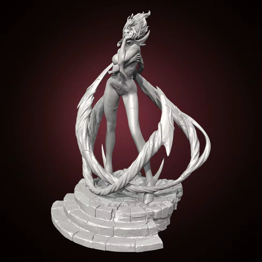 Fantasy Female Fire Sorceress Bust with Flowing Flames 38mm Resin Kit - resin model view 3