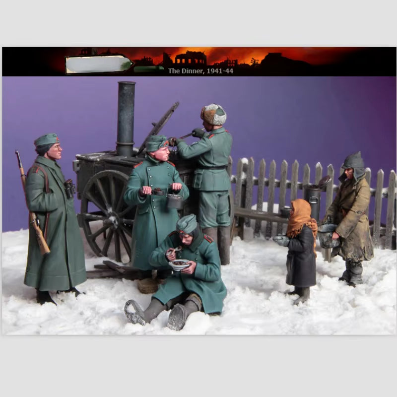 WWII German Soldiers & Civilians Interaction Scene 1/35 Resin Diorama Set - resin model view 2