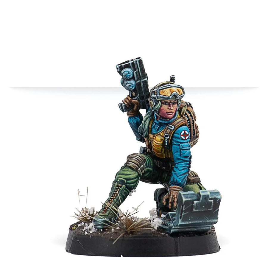 Sci-Fi Combat Squad with Tracked Drones 28mm Resin Figure Set Kit - resin model view 3