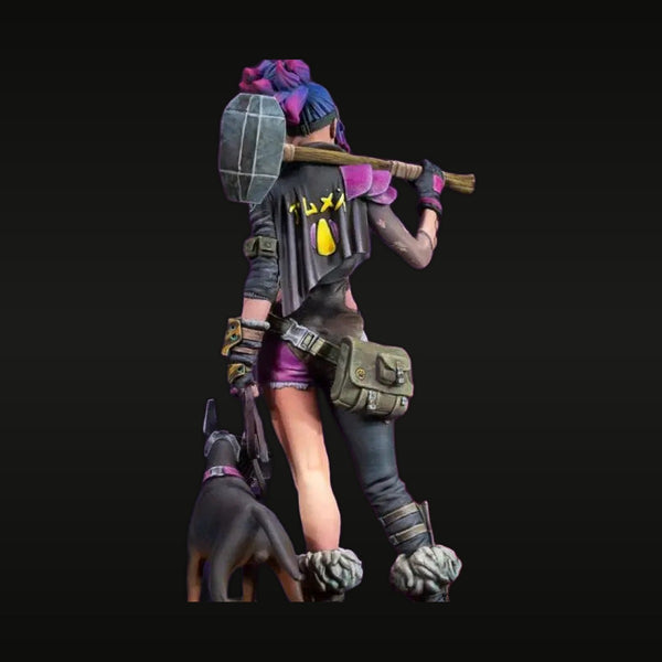 Cyberpunk Female Operative with Hammer and Beast Companion 1/24 Resin Figure Kit