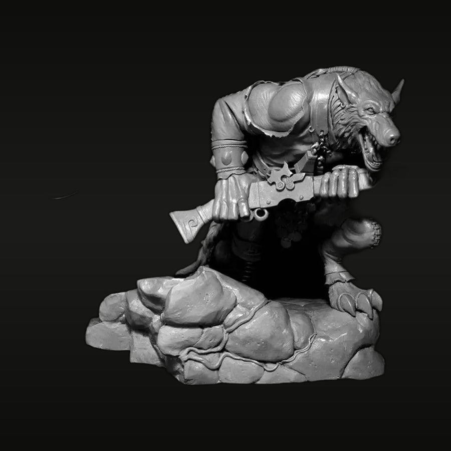 Fantasy Orc Warrior Lykai with Ornate Musket 1/24 Resin Bust Kit - unpainted resin model kit