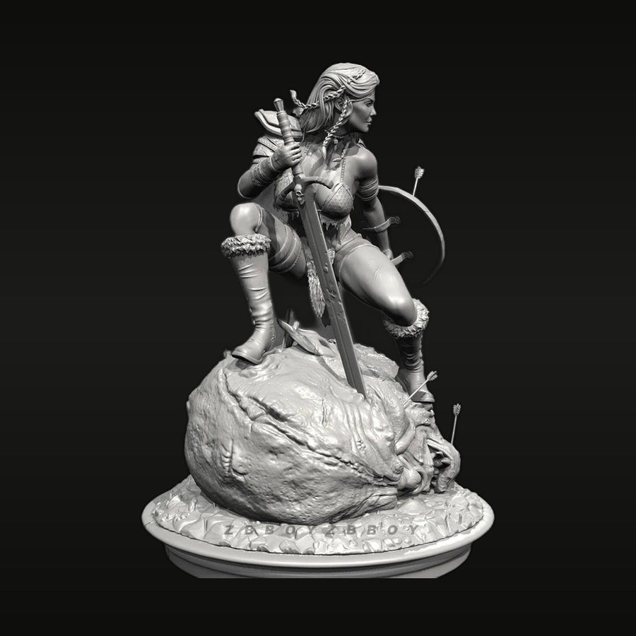 Fantasy Female Warrior with Sword 50mm Resin Bust Kit - unpainted resin model kit