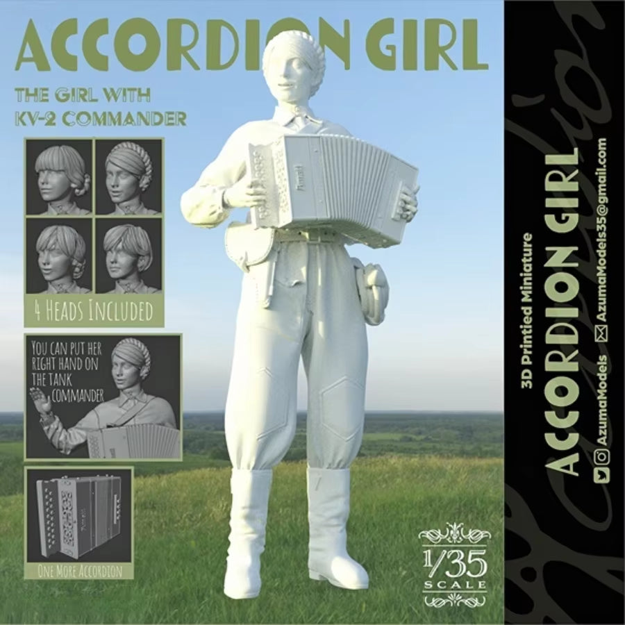 Accordion Girl with Interchangeable Heads 1/35 Resin Figure Kit - resin model view 2
