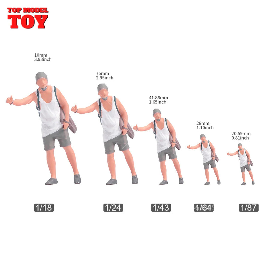 Painted Miniatures 1/24 1/64 1/43 1/87 Blocking Car Backpack Young Man Male Scene Figure Doll Unpainted Model for Vehicles