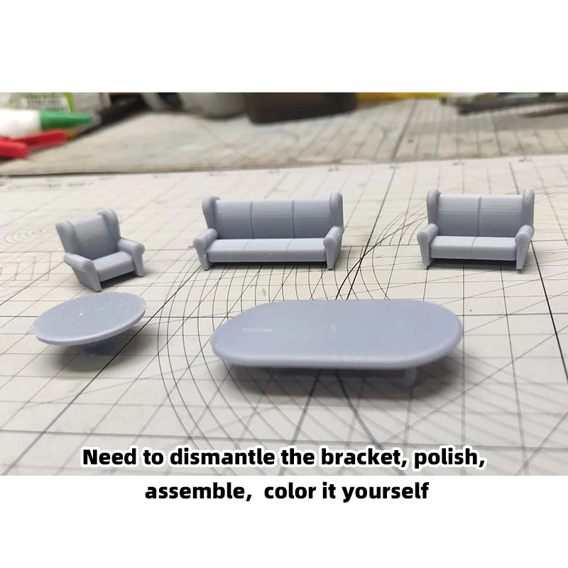 Scale Model Kit Sofa Couch Settee Settee Coffee Table Tea Table Sand Table Diorama Models Suits for House 1/48/64/72/87